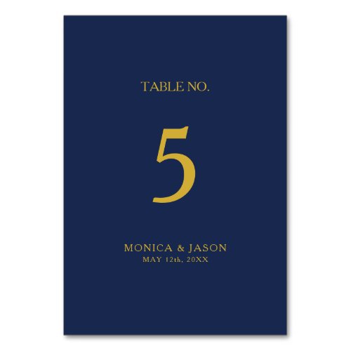 Classic Minimalist Navy Blue  Gold Table Number