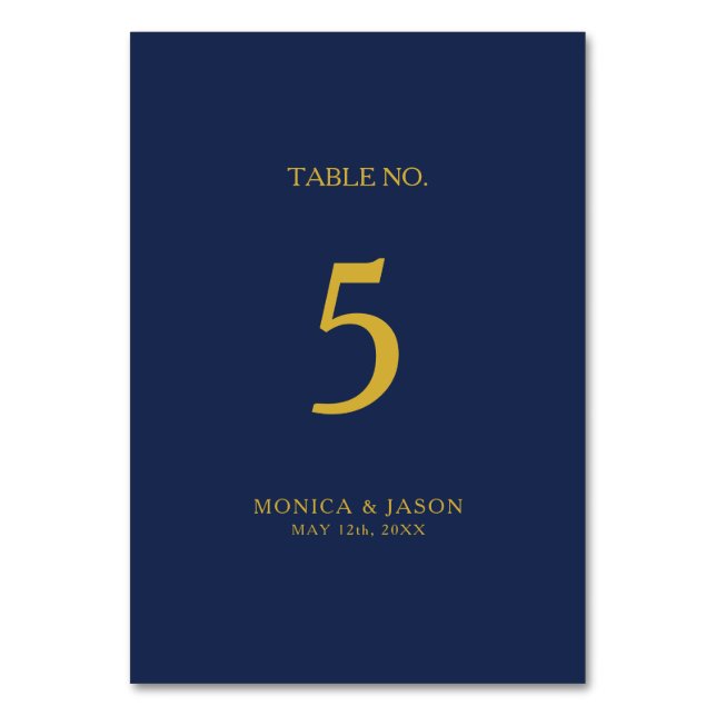 Classic Minimalist Navy Blue | Gold Table Number (Front)