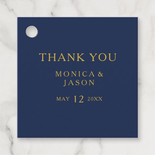 Classic Minimalist Navy Blue  Gold Thank You Favor Tags
