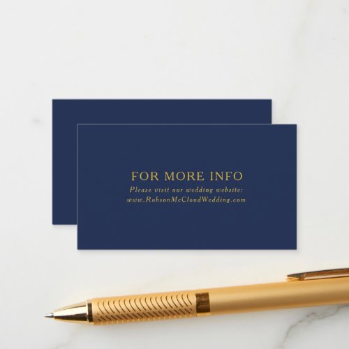 Classic Minimalist Navy Blue Gold Wedding Website Enclosure Card