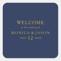 Classic Minimalist Navy Blue Gold Wedding Welcome