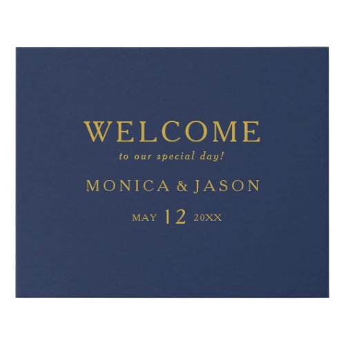 Classic Minimalist Navy Blue  Gold Welcome Faux Canvas Print