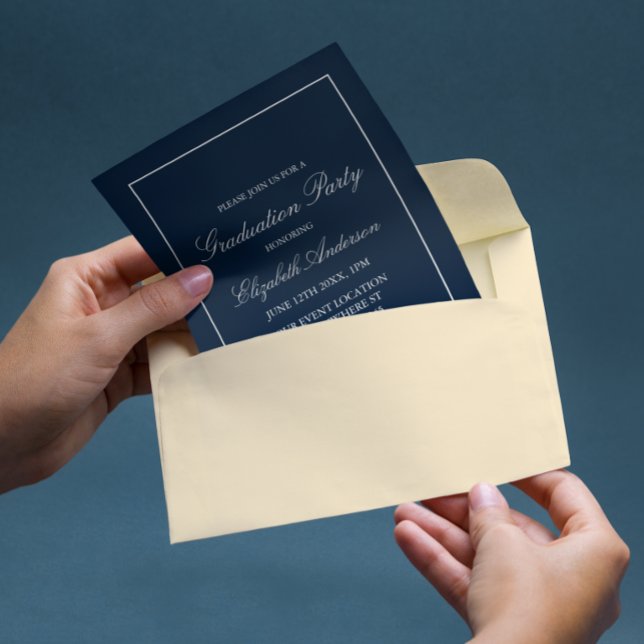 Classic Minimalist Navy Blue Graduation Invitation (Creator Uploaded)