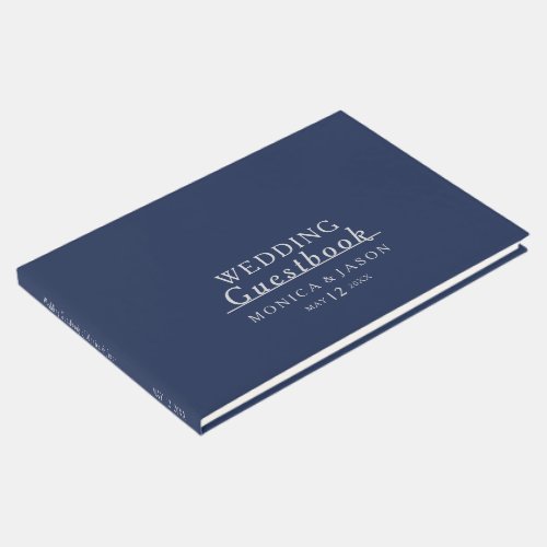 Classic Minimalist Navy Blue  Silver Guest Book