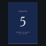 Classic Minimalist Navy Blue | Silver Table Number<br><div class="desc">This classic minimalist navy blue | silver table number is great for a simple modern romantic and elegant wedding. The dark navy blue color palette and minimal vintage typography give it a classy chic formal touch. The design is flexible, perfect for a basic contemporary evening, spring, fall, summer, or winter...</div>