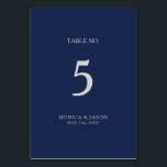 Classic Minimalist Navy Blue | Silver Table Number<br><div class="desc">This classic minimalist navy blue | silver table number is great for a simple modern romantic and elegant wedding. The dark navy blue color palette and minimal vintage typography give it a classy chic formal touch. The design is flexible, perfect for a basic contemporary evening, spring, fall, summer, or winter...</div>