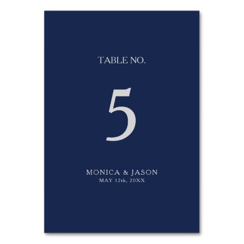 Classic Minimalist Navy Blue  Silver Table Number