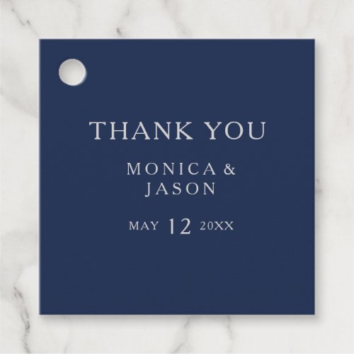 Classic Minimalist Navy Blue  Silver Thank You Favor Tags