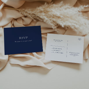 Classic Minimalist Navy Blue Silver Wedding RSVP Postcard