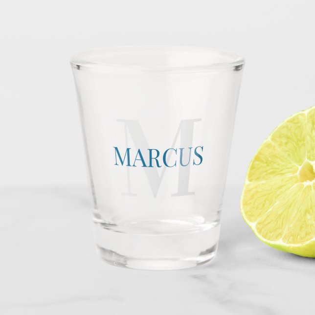 Classic Minimalist Personalized Monogram and Name  Shot Glass (Front)