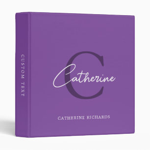 Classic Minimalist Purple Monogram 3 Ring Binder