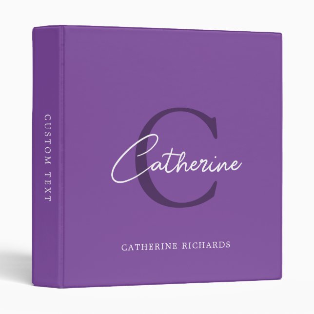 Classic Minimalist Purple Monogram 3 Ring Binder (Front/Spine)