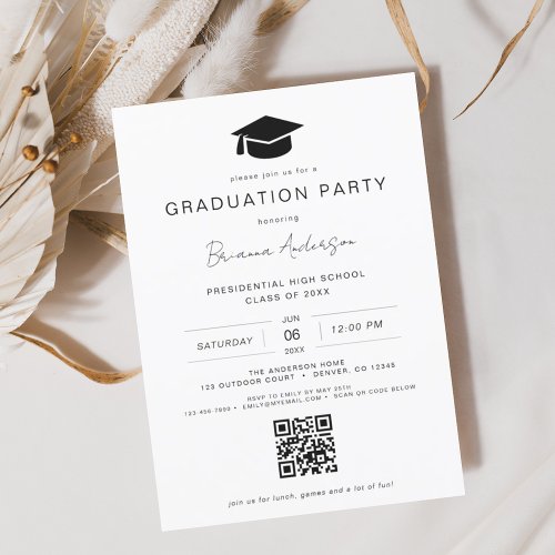 Classic Minimalist QR Code Graduation Party Invitation