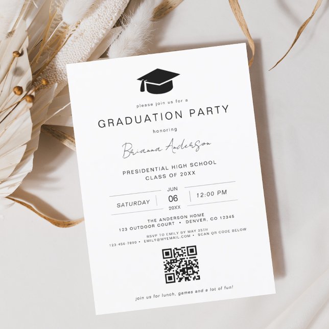 Classic Minimalist QR Code Graduation Party Invitation (Creator Uploaded)