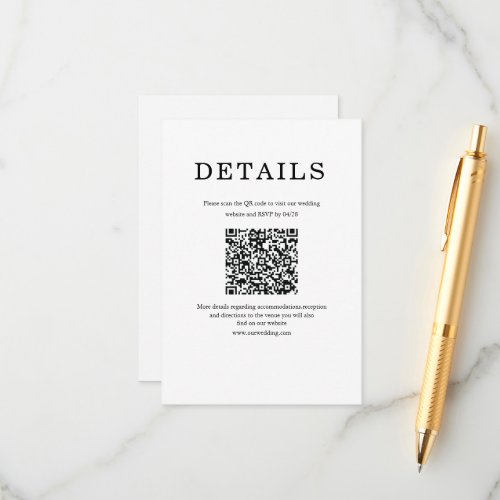 Classic Minimalist Qr simple  White & black  Enclosure Card