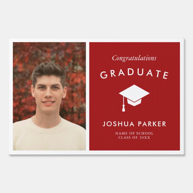 Classic Minimalist Red Photo Graduate Sign (Front)