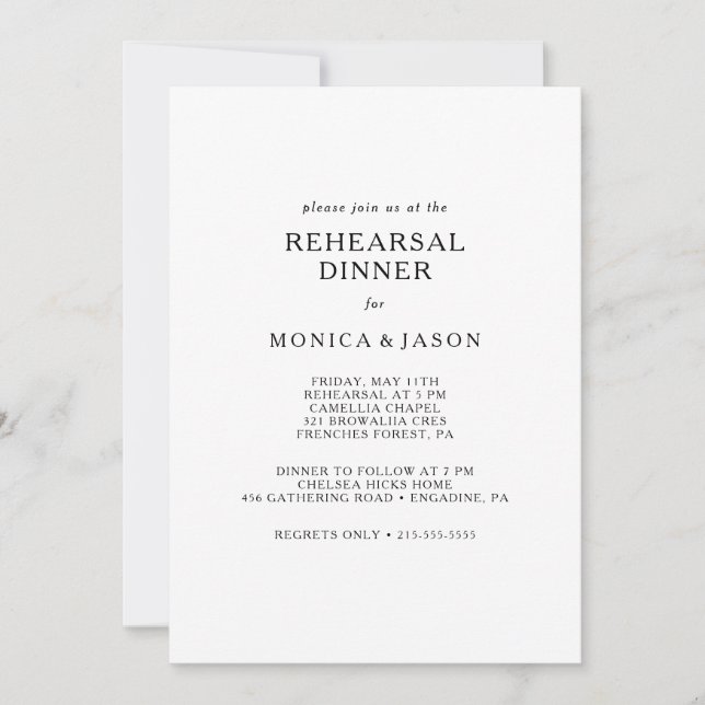 Classic Minimalist Rehearsal Dinner Invitation (Front)