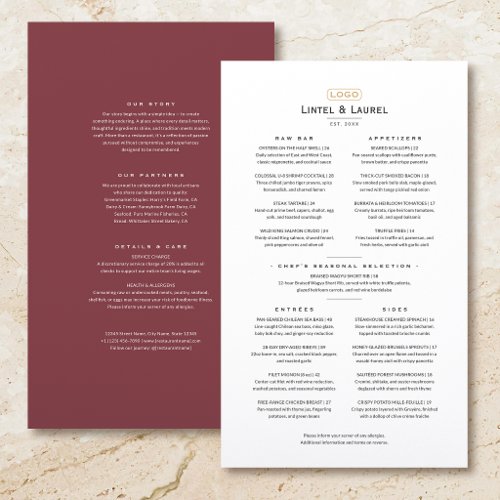 Classic Minimalist Restaurant Menu Burgundy Red
