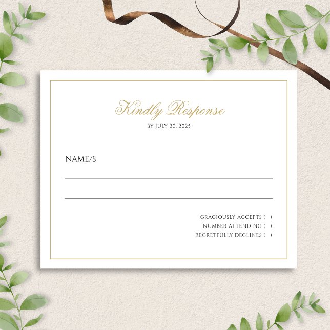 Classic Minimalist Script Black and Gold Wedding  RSVP Card (Creator Uploaded)
