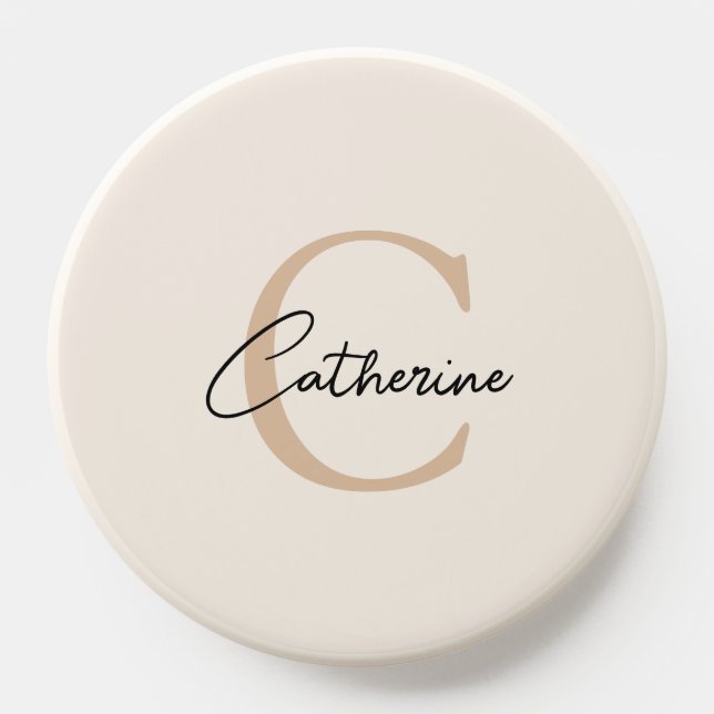 Classic Minimalist Script Monogram Beige PopSocket (Popsocket)