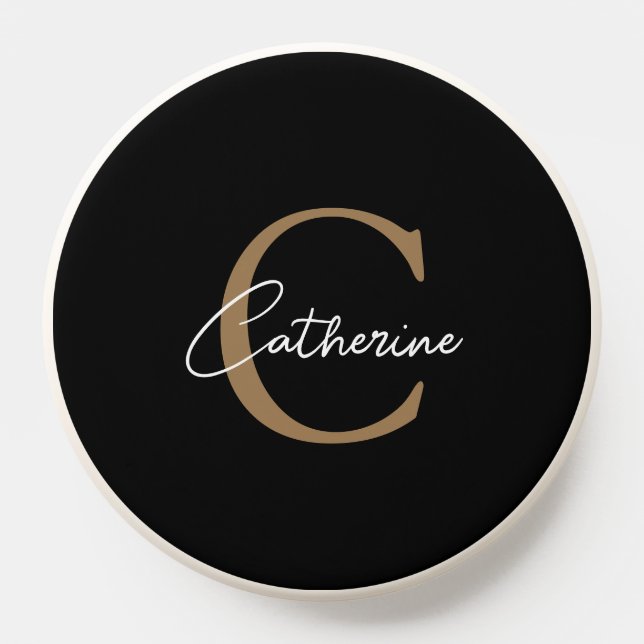 Classic Minimalist Script Monogram Black and Gold PopSocket (Popsocket)
