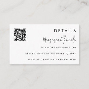 Classic Minimalist Script Wedding Details QR Code Enclosure Card