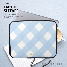 Classic Minimalist Simple Blue and White Gingham Laptop Sleeve