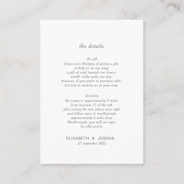 Classic minimalist simple reception Enclosure Card (Front)