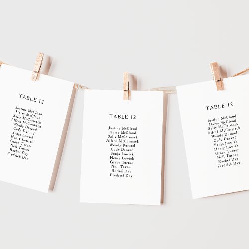 Classic Minimalist Table Number Seating Chart