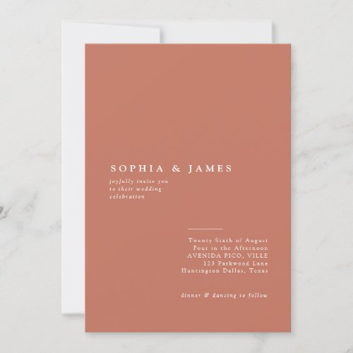 Classic Minimalist Terracotta Brown Wedding Invitation