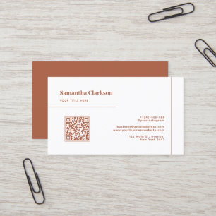 Classic Minimalist Terracotta Line QR Code Business Card