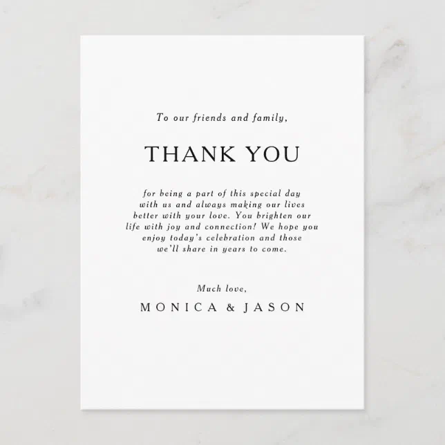 Classic Minimalist Thank You Reception Card | Zazzle