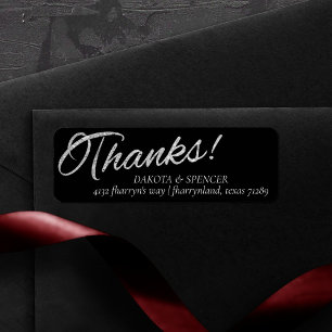 Classic Minimalist Thanks Silver Black Address Label