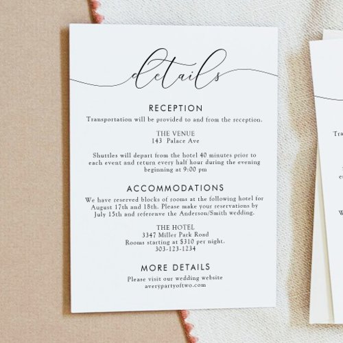 Classic Minimalist Travel Wedding Details Card