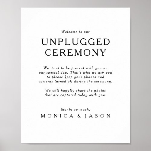 Classic Minimalist Unplugged Ceremony Sign