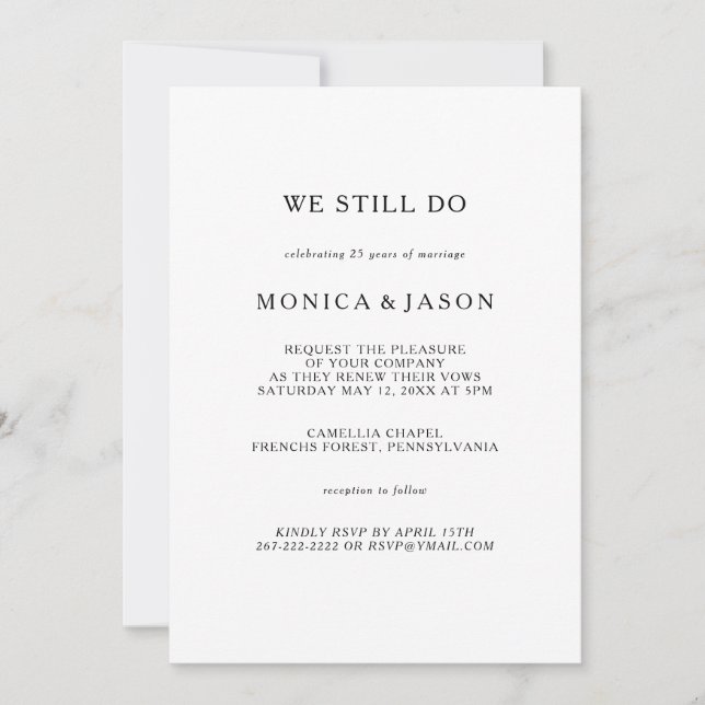 Classic Minimalist We Still Do Vow Renewal Invitation (Front)
