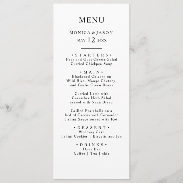 Classic Minimalist Wedding Dinner Menu (Front)