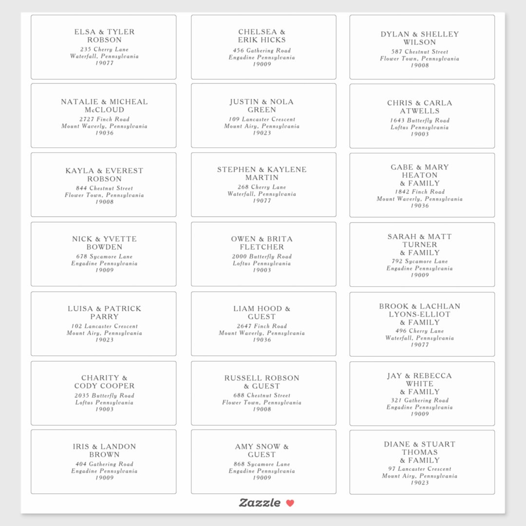 Classic Minimalist Wedding Guest Address Labels | Zazzle