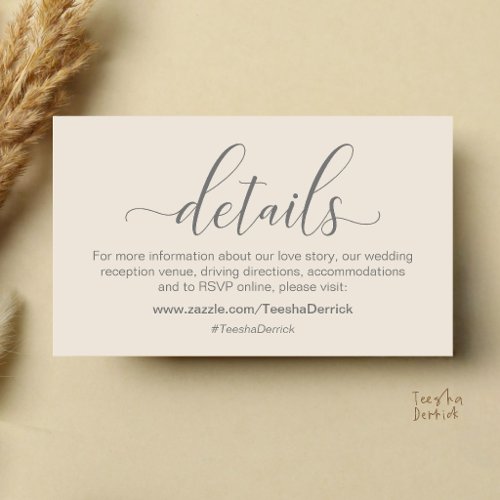 Classic Minimalist Wedding Information and Details Enclosure Card