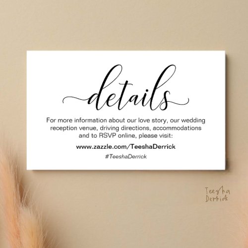 Classic Minimalist Wedding Information and Details Enclosure Card