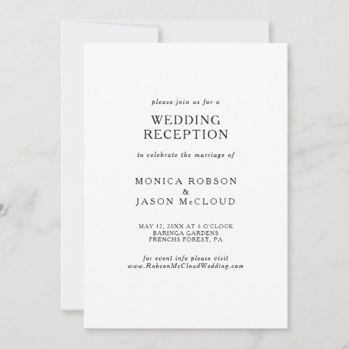 Classic Minimalist Wedding Reception Invitation