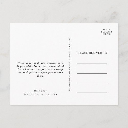 Classic Minimalist Wedding Thank You Postcard