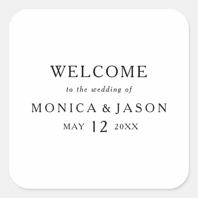 Classic Minimalist Wedding Welcome Square Sticker (Front)