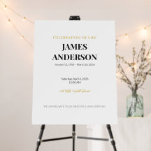 Classic Minimalist White Gold Funeral Welcome Sign