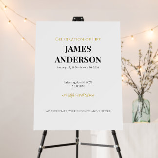 Classic Minimalist White Gold Funeral Welcome Sign