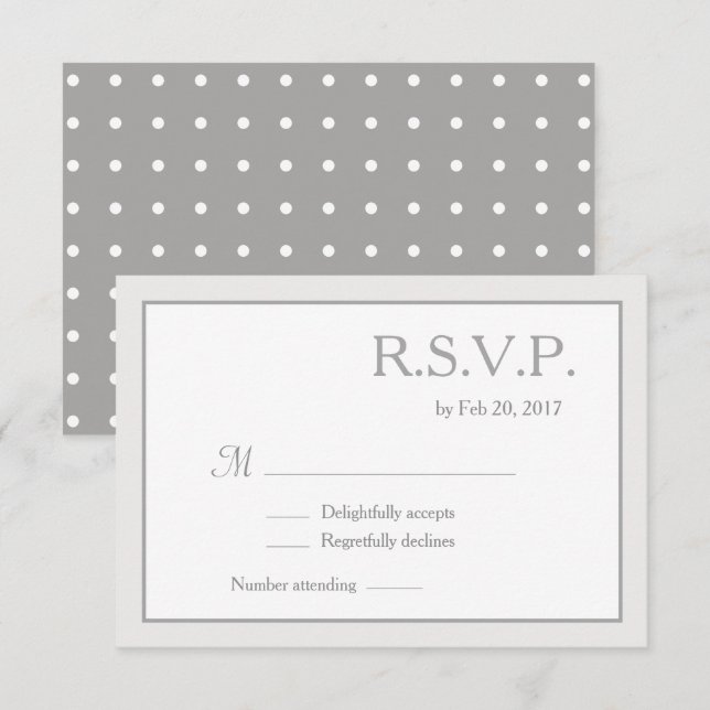 Classic minimalist white gray polka dots rsvp invitation (Front/Back)