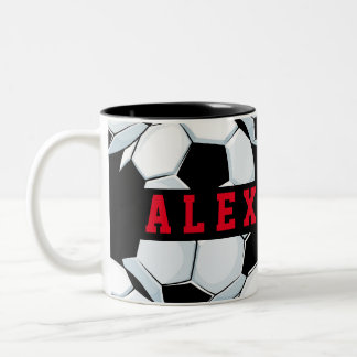 Classic Minimalistic black white red soccer theme Two-Tone Coffee Mug