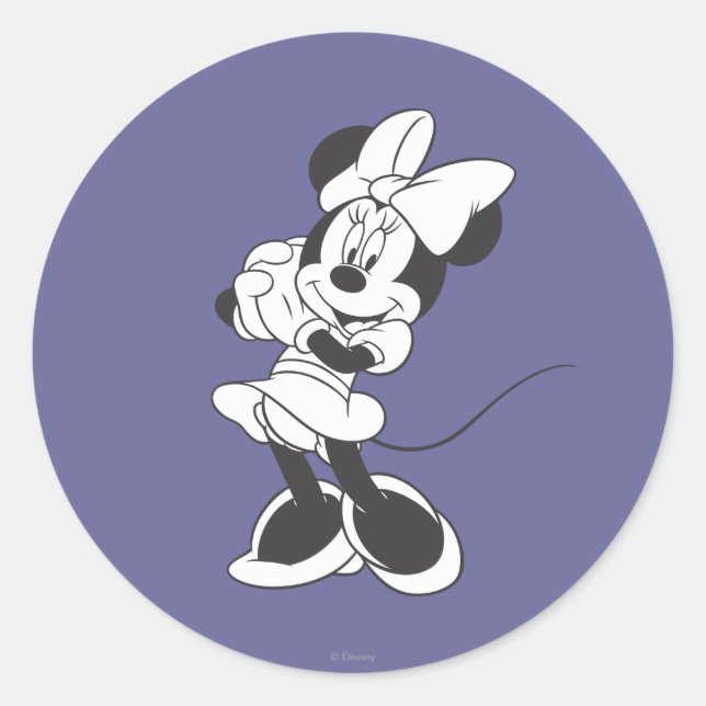 Classic Minnie | Black and White Round Sticker (Front)