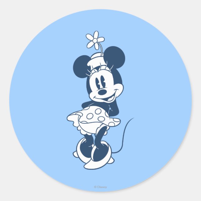 Classic Minnie | Blue Hue with Flower Classic Round Sticker (Front)