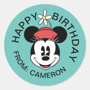 Classic Minnie   Flower Face   Happy Birthday Classic Round Sticker